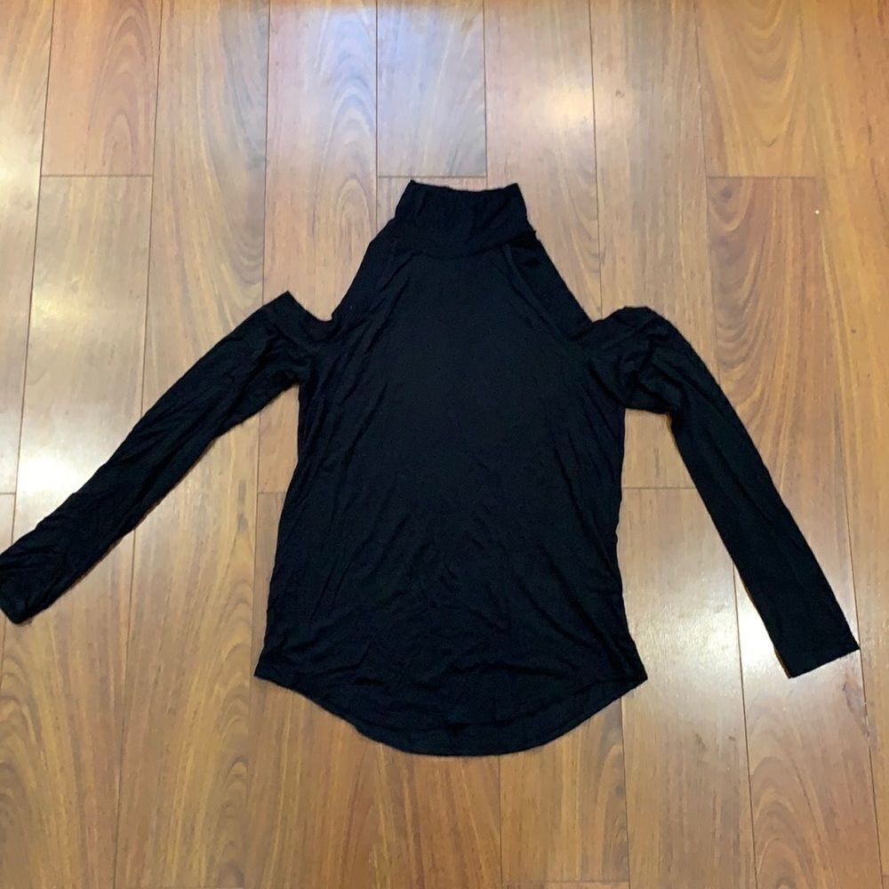 Feel the Piece Black Mock Neck Cold Shoulder Top